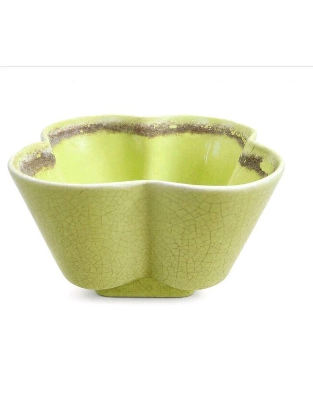 Vintage MCM Chartreuse Green Glazed Pottery Planter Crazed Glaze Stamped 22